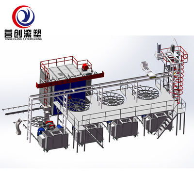 PE PP HDPE LDPE LLDPE Plastik Ürünler İçin Çok Kollu Mekik Rotomolding Makinesi